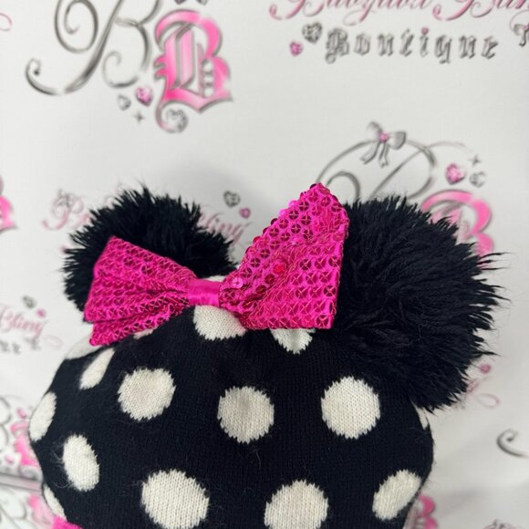 Disney hat touque bow ribbon 🎀 ears Minnie Mouse Polka Dot Hat Pink Accents - Picture 3 of 10